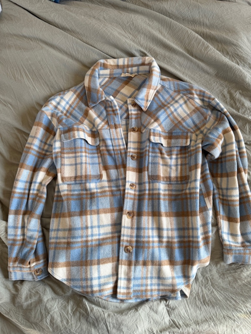 PacSun L.A. Hearts Plaid Shacket in Blue, Cream & Brown